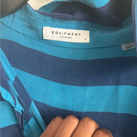 EQUIPMENT Shirt 100%Silk Leandra Button Down Cabana Stripe Cayenne Short Sleeve - Picture 6 of 6